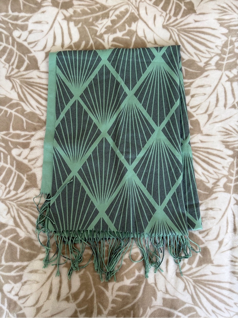 Green Geometric Fringe Throw Scarf - Home Accents